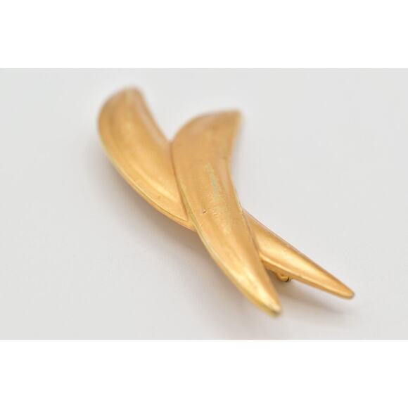 Anne Klein Vintage Ex Cross Pin Brooch Brushed Gold Heavy Chunky Unsigned BinBG - Picture 9 of 12